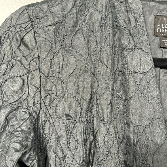 Eileen Fisher 100% Tussah Silk Gray Long Blazer size PS- gently used - Picture 16 of 16